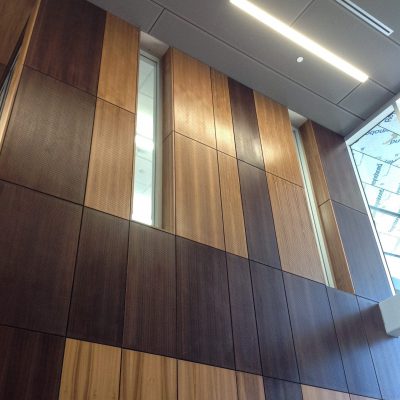 9Wood 4900 Wall Tile at the UT Dallas Callier Richardson Expansion, Richardson, Texas. SmithGroup JJR.