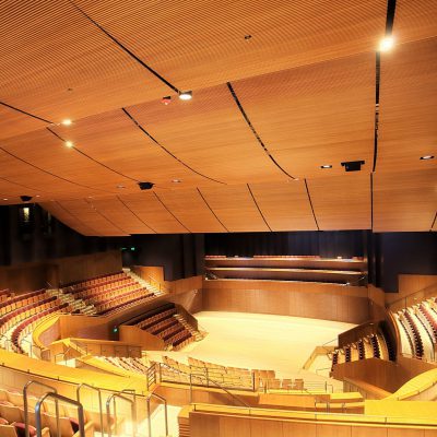 9Wood 1100 Cross Piece Grille at the Soka University Performing Arts Center, Aliso Viejo, CA. ZGF.