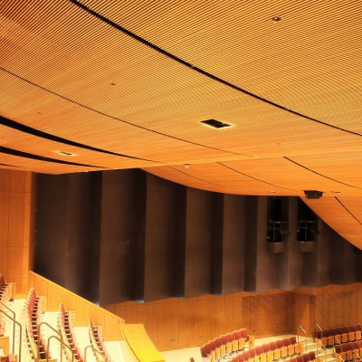 9Wood 1100 Cross Piece Grille at the Soka University Performing Arts Center, Aliso Viejo, CA. ZGF.