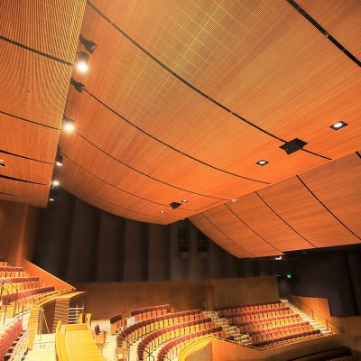 9Wood 1100 Cross Piece Grille at the Soka University Performing Arts Center, Aliso Viejo, CA. ZGF.