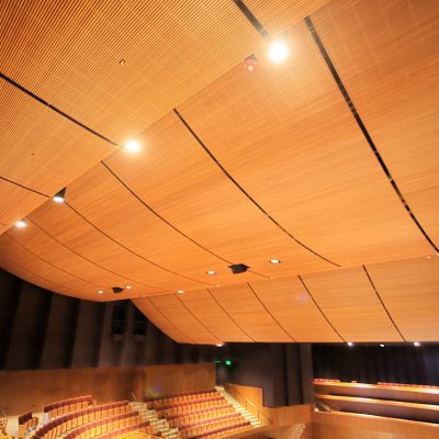 9Wood 1100 Cross Piece Grille at the Soka University Performing Arts Center, Aliso Viejo, CA. ZGF.