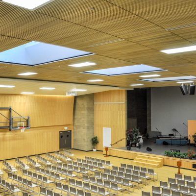 9Wood 1100 Cross Piece Grille at the Christ Worship Centre, Surrey, BC. Acton Ostry Architects.