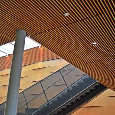 9Wood 1100 Cross Piece Grille at Reed College - Performing Arts, Portland, OR. Opsis Architecture.