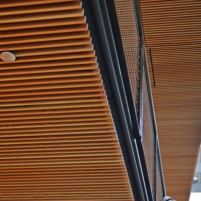 9Wood 1100 Cross Piece Grille at Reed College - Performing Arts, Portland, OR. Opsis Architecture.
