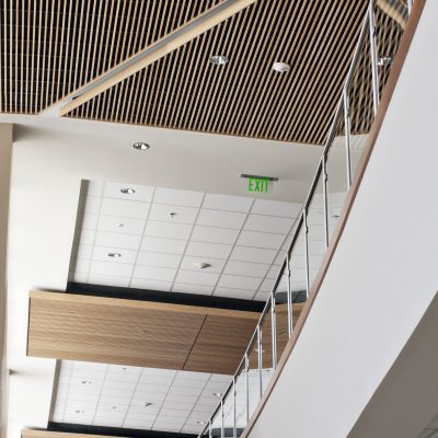 9Wood 1100 Cross Piece Grille at Ogden Weber ATC - Health Technology Building, Ogden, Utah. GSBS Architects.