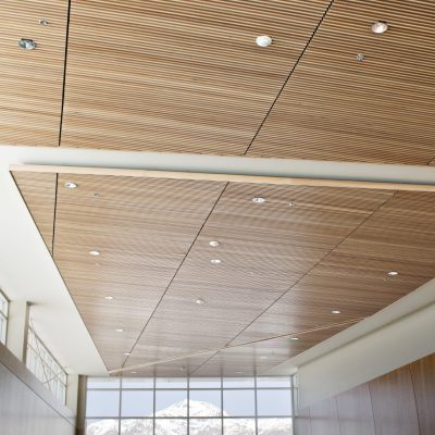 9Wood 1100 Cross Piece Grille at Ogden Weber ATC - Health Technology Building, Ogden, Utah. GSBS Architects.