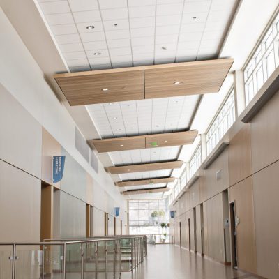 9Wood 1100 Cross Piece Grille at Ogden Weber ATC - Health Technology Building, Ogden, Utah. GSBS Architects.