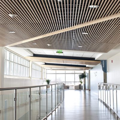 9Wood 1100 Cross Piece Grille at Ogden Weber ATC - Health Technology Building, Ogden, Utah. GSBS Architects.