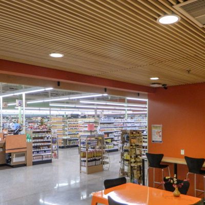 9Wood 1100 Cross Piece Grille at Natural Grocers, Boise, Idaho. vega Architecture.