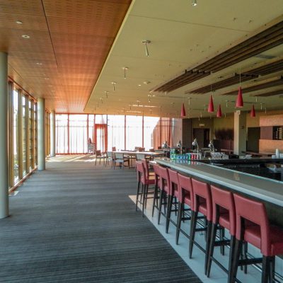 9Wood 1200 Dowel Grille at Ravinia Festival Dining Pavilion, Highland Park, Illinois. Lohan Anderson Architect.