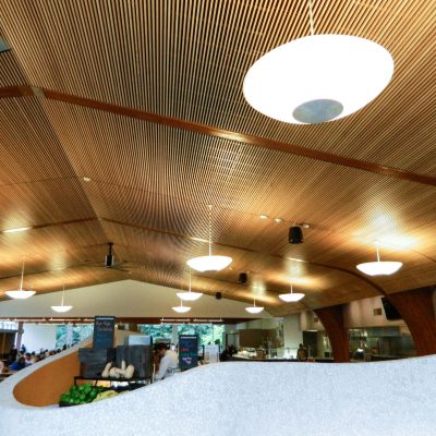 9Wood 1100 Cross Piece Grille at Lewis & Clark College Fields Dining Hall, Portland, Oregon. Holst Architecture.