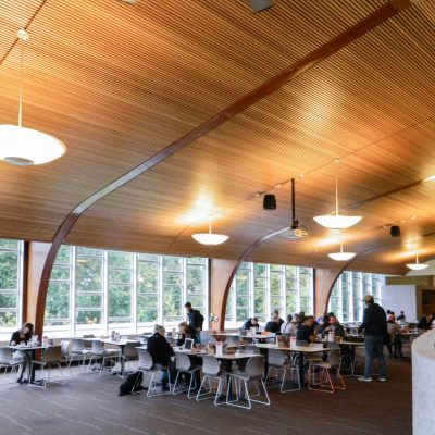 9Wood 1100 Cross Piece Grille at Lewis & Clark College Fields Dining Hall, Portland, Oregon. Holst Architecture.