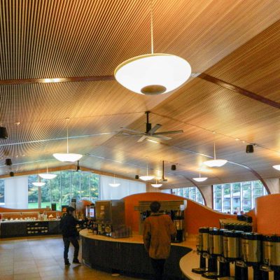 9Wood 1100 Cross Piece Grille at Lewis & Clark College Fields Dining Hall, Portland, Oregon. Holst Architecture.