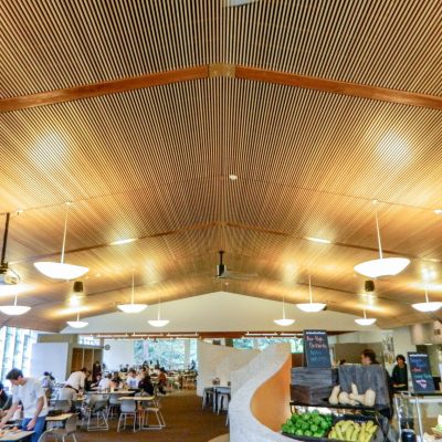 9Wood 1100 Cross Piece Grille at Lewis & Clark College Fields Dining Hall, Portland, Oregon. Holst Architecture.