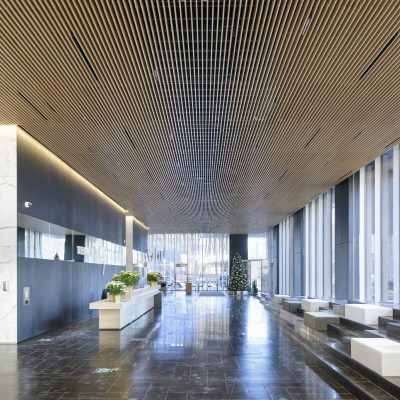 9Wood 1100 Cross Piece Grille at Telus Sky Tower, Calgary, Alberta. Bjarke Ingles Group.