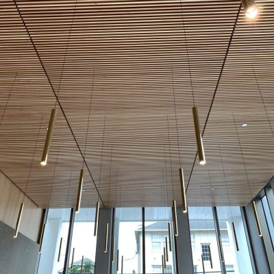 9Wood 1400 Dowel/Cross Piece Grille at Sacred Heart, New Orleans, Louisiana. Gould Evans Architects.