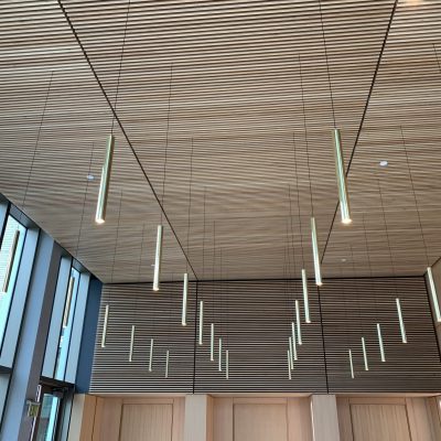 9Wood 1400 Dowel/Cross Piece Grille at Sacred Heart, New Orleans, Louisiana. Gould Evans Architects.