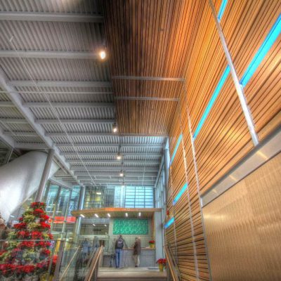 Various 9Wood 9100 Hybrid Panels at CBC Radio Canada, Vancouver, British Columbia. Hotson Bakker Boniface Haden Architects + Urbanistes