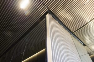 http://The%209Wood%201100%20Cross%20Piece%20Grille%20ceiling%20and%20wall%20at%20Telus%20Sky%20Tower%20in%20Calgary,%20Alberta.