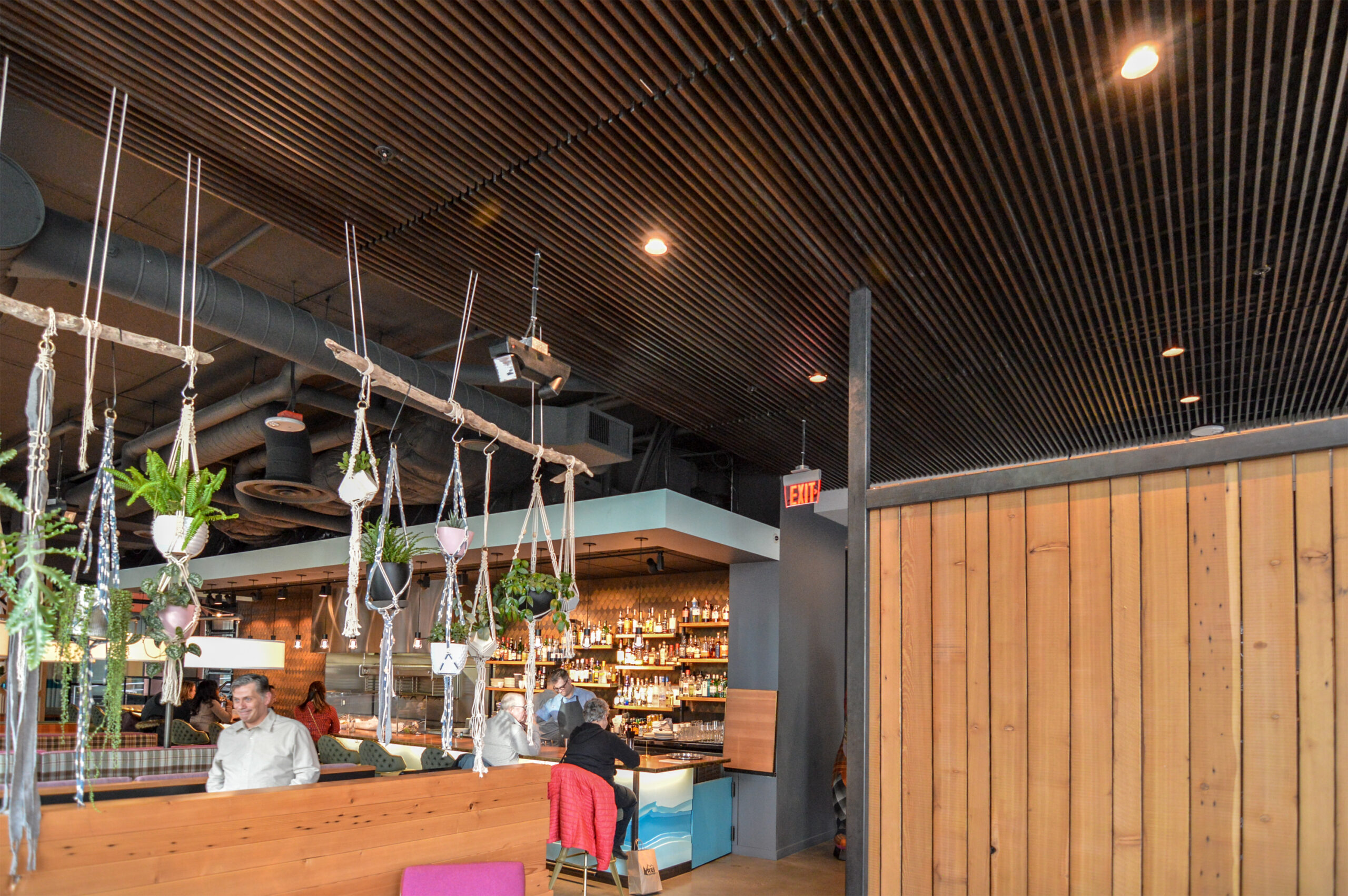 Originally specified with Poplar, 1900 First Restaurant & Rooftop Bar in Seattle was substituted with Western Hemlock