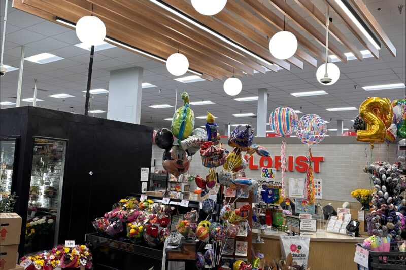 The 9Wood 1500 Baffle in White Oak Veneer in a retail setting.