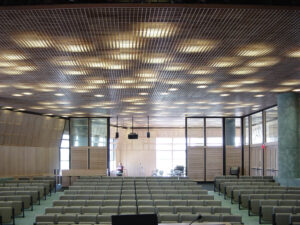 http://The%209Wood%206600%20Monolithic%20Cube%20in%20Solid%20Western%20Hemlock%20in%20a%20Library%20Auditorium%20setting.