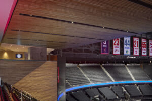 http://The%209Wood%202300%20Continuous%20Linear%20in%20White%20Oak%20Veneer%20with%20Teak%20Stain%20in%20a%20sports%20arena%20setting.