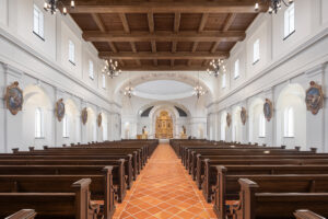 http://The%209Wood%202400%20T&G%20Linear%20in%20Solid%20Western%20Hemlock%20with%20a%20Custom%20Stain%20in%20a%20religious%20setting.