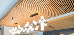 http://9Wood's%200100%20Trim%20in%20White%20Oak%20Veneer%20frames%20a%20Cross%20Piece%20Grille%20ceiling%20cloud%20in%20a