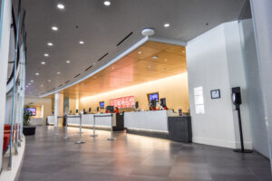 http://The%209Wood%204500%20XL%20Channel%20Tile%20in%20White%20Oak%20veneer%20in%20a%20hospitality%20setting.